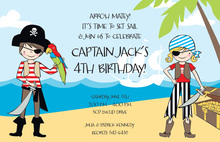 Pirate Ship Tropics Birthday Party Invitations