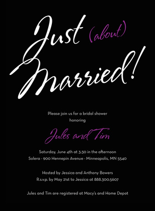 Just About Married Sign Hot Pink Bridal Invitations