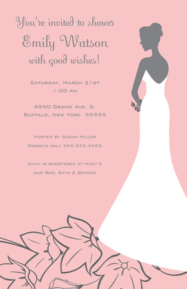 Standing Bride On Flowers In Grey Bridal Invitations