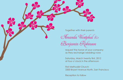 Classic Cherry Blossom In Lime Wedding Invitations