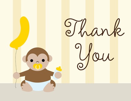 Cute Monkey Blue Pacifier Thank You Cards