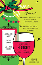 Creme Ribbon Holiday Bottles Wine Invitations