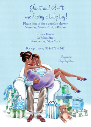 Kisses for Baby Blue Brunette Invitation