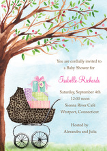 Pink Baby Carriage Zebra Baby Shower Invitations