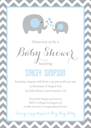 Pink Elephants Baby Shower Chevrons Invitation