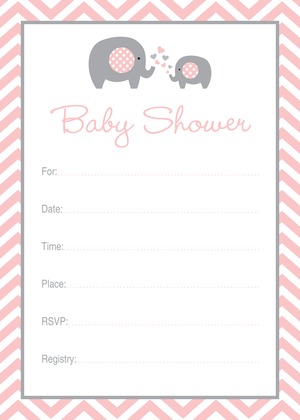 Pink Elephants Baby Shower Chevrons Invitation