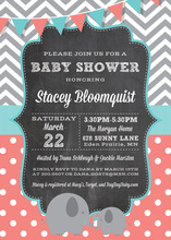 Pink Elephants Baby Shower Invitation
