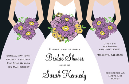 Modern Navy Bouquet Girls Bridal Shower Invitations