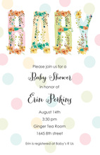 Aqua Polka Dots Abstract Floral Baby Shower Invitations