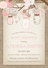 Pink Flowers Filigree Frame Baby Shower Invitations