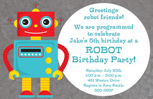 Robot Birthday Wearing Hat Invitations