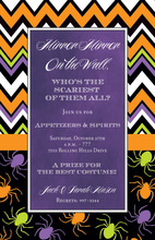Chevron Spiders Halloween Purple Invitations