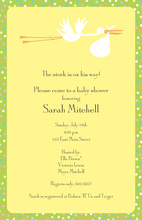 Simple Pink Flying Stork Baby Shower Invitations
