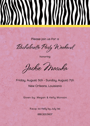 Sweet Wild Zebra Pink Banded In Black Invitations