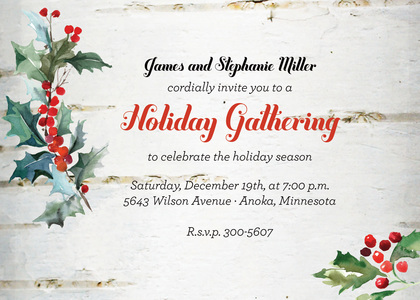 Watercolor Holly Branch Invitations