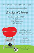 Red Barbecue Grill On Blue Plaid Invitations