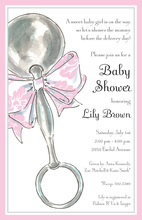 Pink Stripes Girl Baby Rattle Invitation