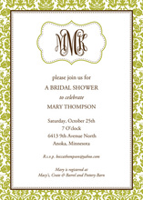 Green Scroll Monogram Bridal Shower Invitations