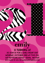 Pink Zebra 21st Birthday Invitations