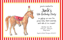 Bright Rainbow Stripes Pony Photo Birthday Invitations