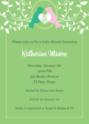 Two Lovely Birds Blue Baby Shower Invitations
