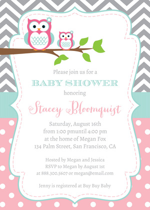 Pink Owl Chevron Baby Shower Fill-in Invites