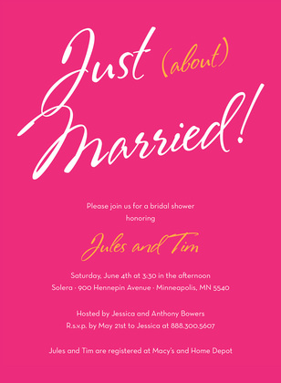 Just About Married Sign Orange Wedding Invitations