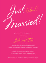 Just About Married Sign Hot Pink Bridal Invitations