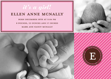 Pink Stripes Baby Monogram Photo Cards
