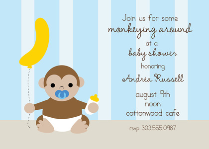 Pink Monkey Banana Baby Shower Invitations