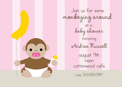 Pacifier Monkey Holding Balloon Baby Invitations