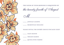 Blue Outlined Floral Soire In White RSVP Cards