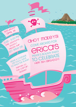 Pink Pirate Ship Kids Birthday Invitations