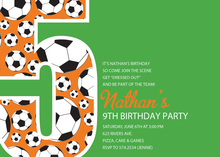 Soccer Number Seven Green Birthday Party Invitations