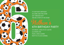 Soccer Number Four Green Birthday Party Invitations