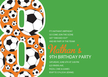Soccer Number Four Green Birthday Party Invitations