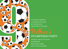 Soccer Number Three Green Birthday Party Invitations