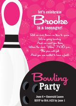 Bowling Party Numbered Pink Invitations