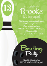Bowling Party Numbered Green Invitations