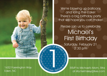 Dotted Blue Circle Photo Birthday Party Invitations