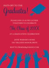 Blue Hat Reaching High Red Graduation Invitations