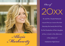Graduation Purple Gold Photo Invitations