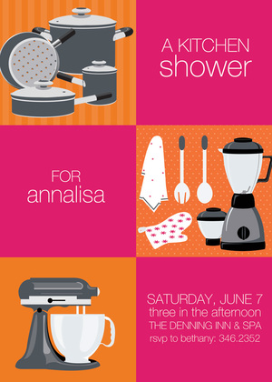 Squares Kitchen Shower Orange-Pink RSVP Cards