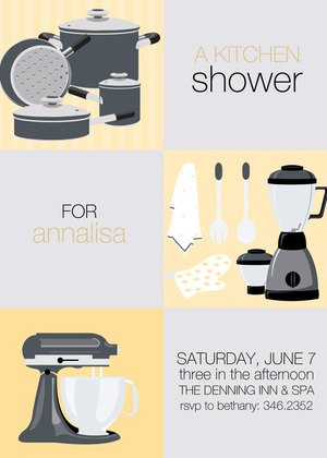 Squares Kitchen Shower Yellow RSVP Cards