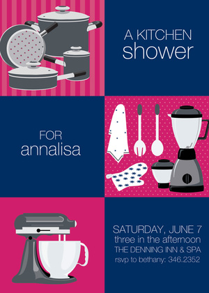 Squares Kitchen Shower Navy-Pink RSVP Cards