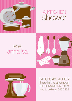 Pink Squares Kitchen Shower Invitations