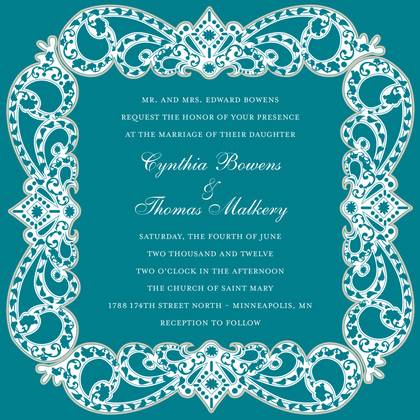 Understated Victorian Style Blue Wedding Invitations