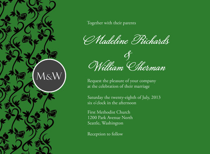 Formal Green Vines Modern Monogram Wedding Invites