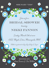 Vintage Blue Floral Frame Accented Bridal Invitations