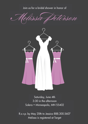Hanging Pink Bridesmaids Charcoal Bridal Invitations